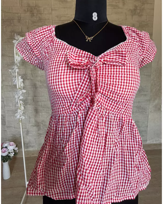 Gingham Peplum Top