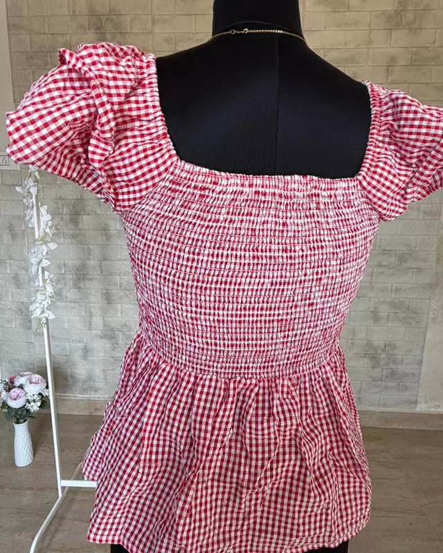 Gingham Peplum Top