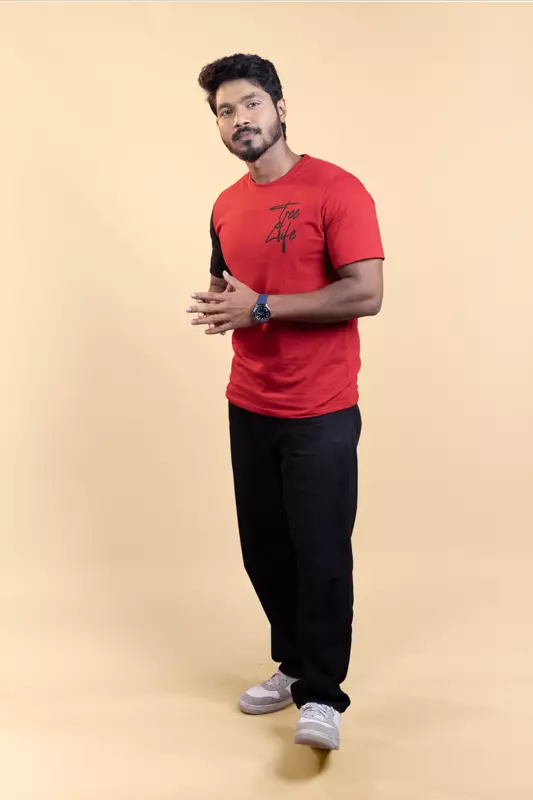 Men's Colour Block T-Shirt - Red