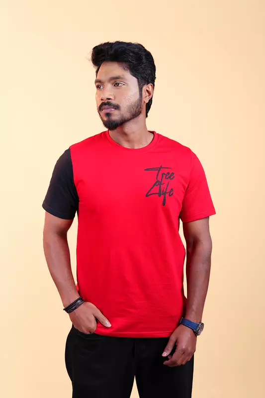 Men's Colour Block T-Shirt - Red
