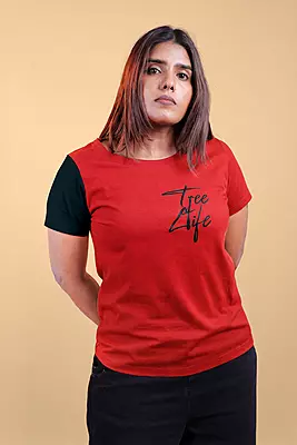 Women's Colour Block T-Shirt - Red
