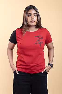 Women's Colour Block T-Shirt - Red