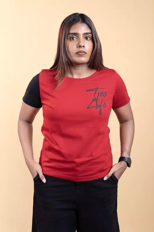 Women's Colour Block T-Shirt - Red