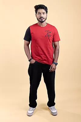 Men's Colour Block T-Shirt - Red