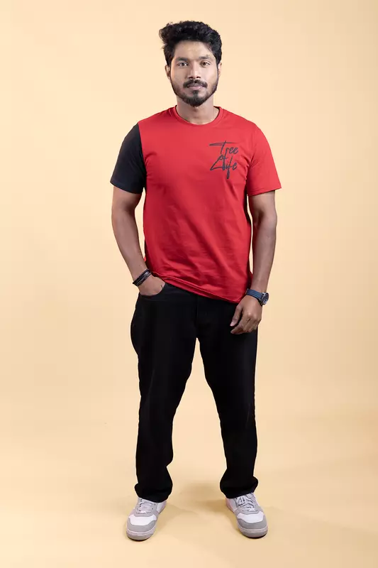 Men's Colour Block T-Shirt - Red