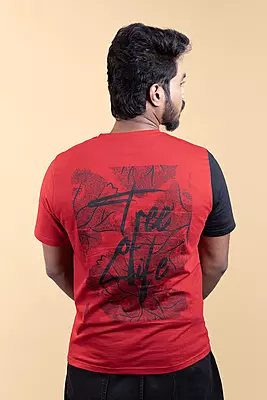 Men's Colour Block T-Shirt - Red