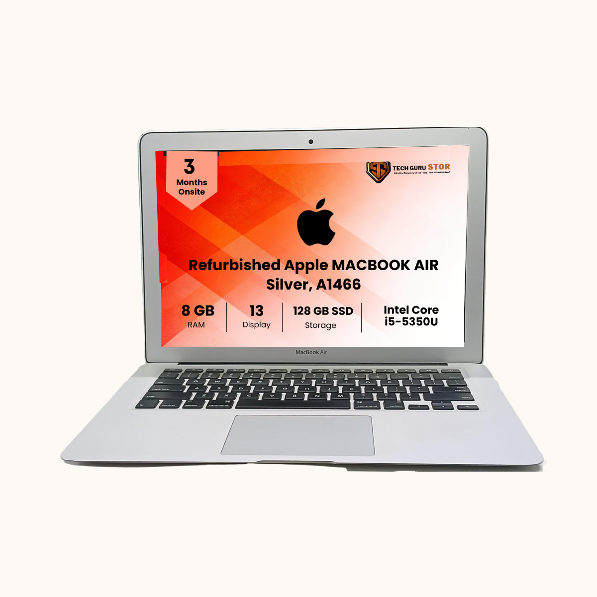 Refurbished Apple MACBOOK AIR 13-inch, 2017, Intel i5-5350U, 8GB RAM, 128GB SSD DDR3, Silver, A1466