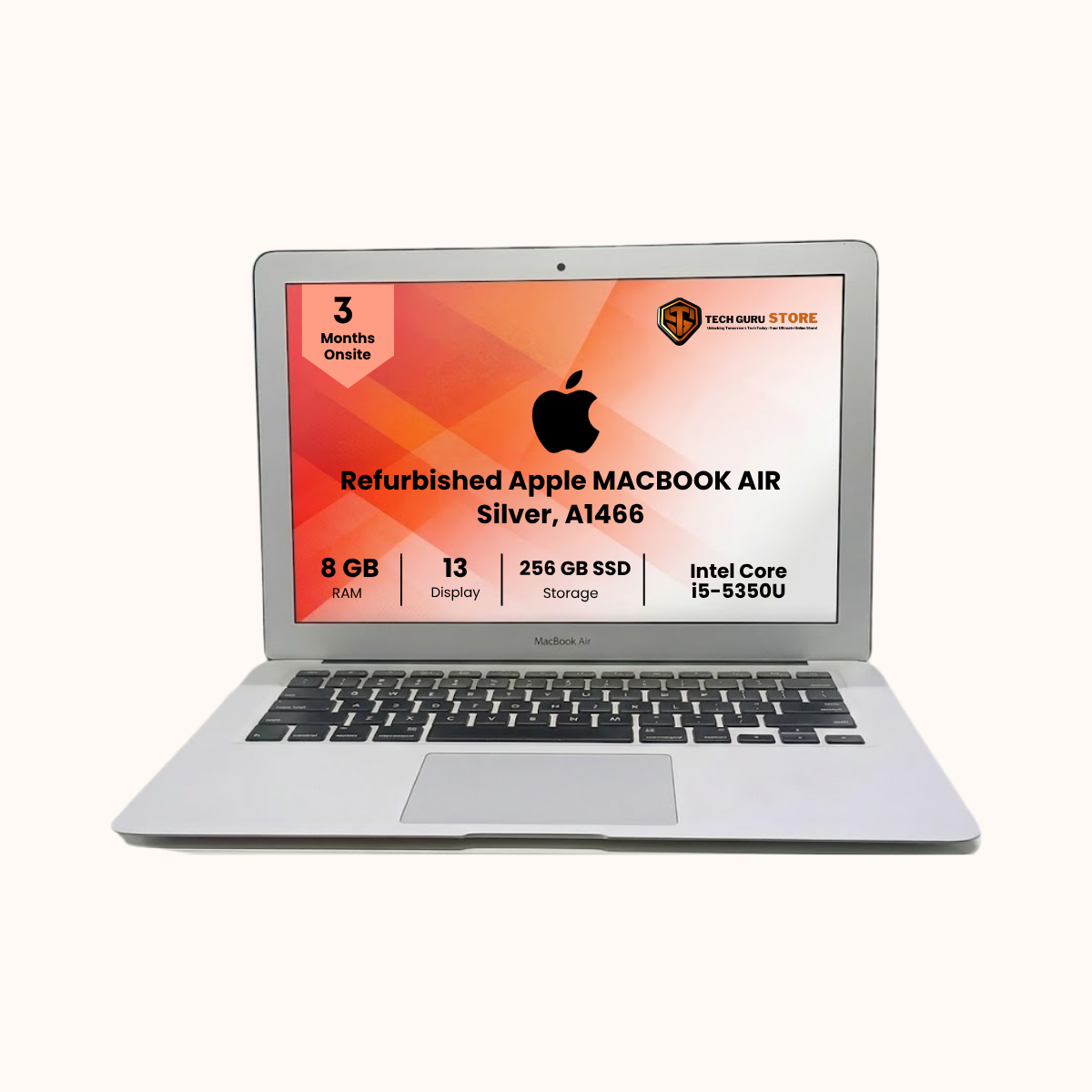 Refurbished Apple MACBOOK AIR 13-inch, 2017, Intel i5-5350U, 8GB RAM 256GB SSD DDR3 , Silver, A1466