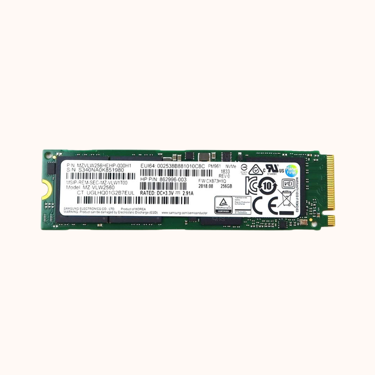 Refurbished SAMSUNG SSD PM961 M.2 2280 PCI-Express 3.0 x4 NVMe 256GB (MZ-VLW2560)