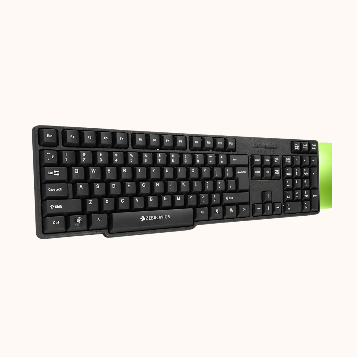 Refurbished ZEBRONICS K20, Wired Keyboard, 104 Keys, 1.2m Cable, ₹ Key, UV Coated Keys, USB Interface, Retractable Stand, Plug and Play