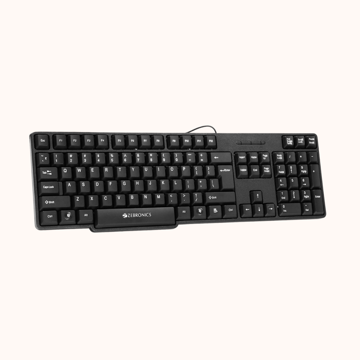 Refurbished ZEBRONICS K20, Wired Keyboard, 104 Keys, 1.2m Cable, ₹ Key, UV Coated Keys, USB Interface, Retractable Stand, Plug and Play