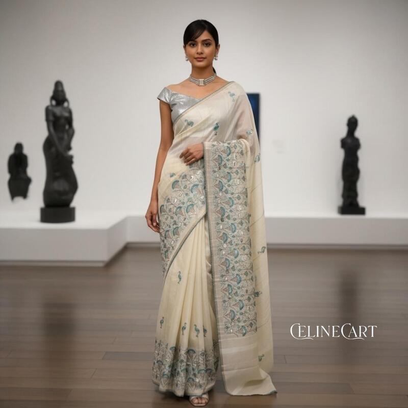 Regal Tussar Silk Embroidered Saree