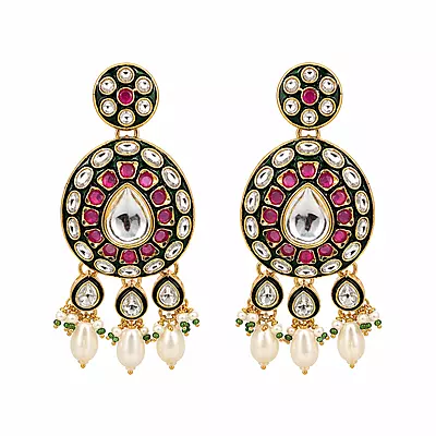 Kundan Reva Mirror Stone Pearl Drop Earrings
