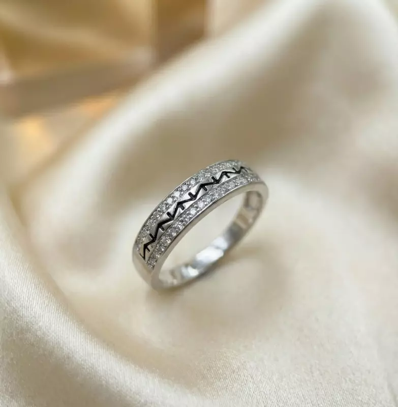 925 silver geometric pulse band ring