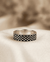 925 Sterling Silver Obsidian Grid Band - Small