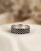 925 Silver Obsidian Grid Silver Band - Medium