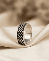 925 Sterling Silver Obsidian Grid Band - Small