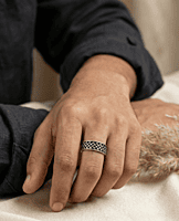 925 Sterling Silver Obsidian Grid Band - Small