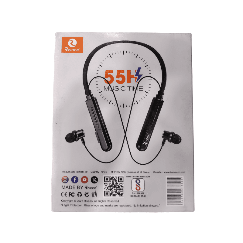 Rivano RN BT 59 Bluetooth Neckband – ENC Calling | Wireless Audio | Comfortable Fit
