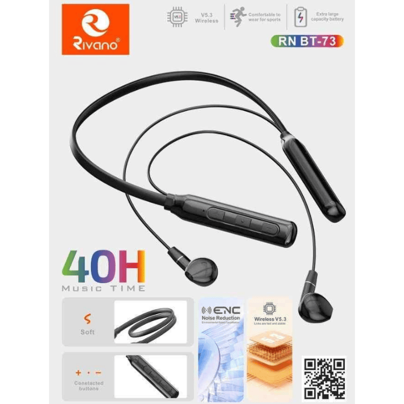 Rivano RN BT 73 Bluetooth Neckband – Wireless Audio | Comfortable Fit | Music & Calls