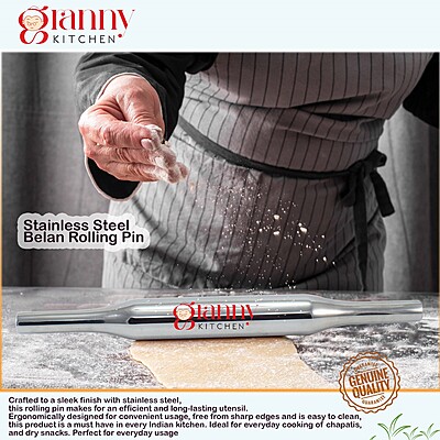 Granny Kitchen Stainless Steel Belan (Rolling Pin) | Heavy Duty & Rust-Resistant