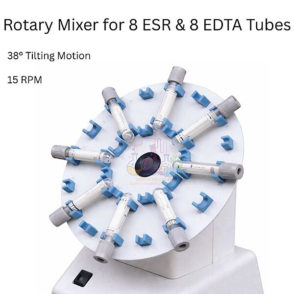 Rotary Mixer for 8 ESR & 8 EDTA Tubes, 15 RPM, 38° Tilting Motion