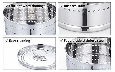Granny Kitchen Express Stainless Steel Round Paneer Maker with Lid and Strainer Plate