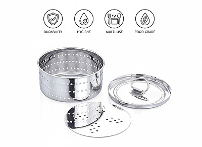 Granny Kitchen Express Stainless Steel Round Paneer Maker with Lid and Strainer Plate