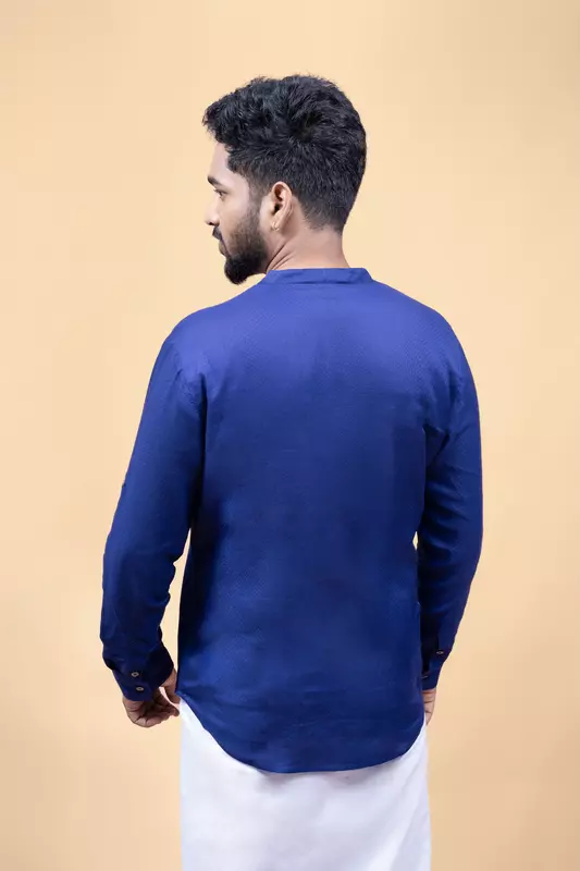 Men's Embroidered Short Kurta - Blue