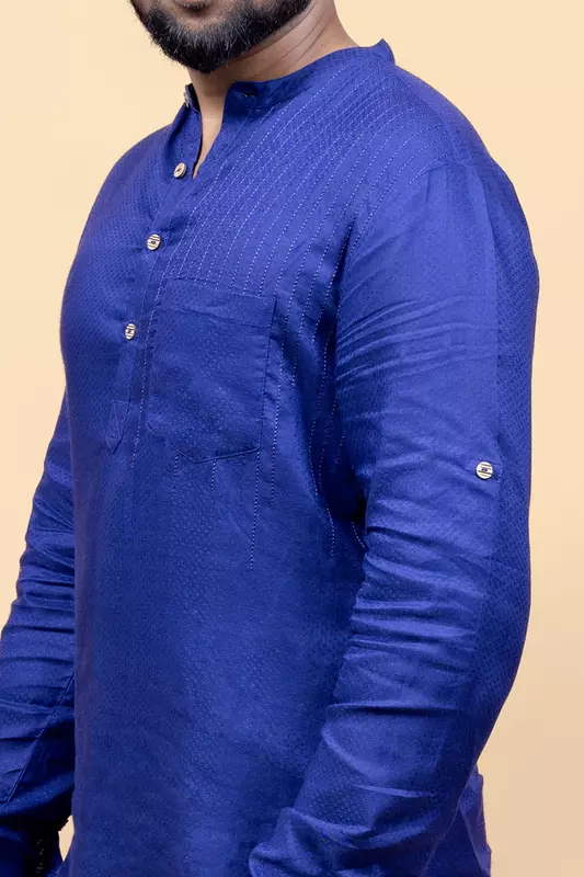 Men's Embroidered Short Kurta - Blue