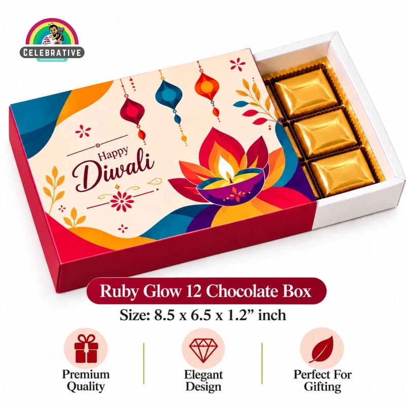 Ruby Glow 12 Chocolate Box with Cavity - 8.5x6.5x1.2 Inch