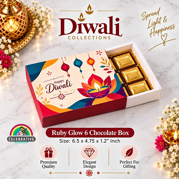 Ruby Glow 6 Chocolate Box with Cavity - 6.5x4.75x1.2 Inch