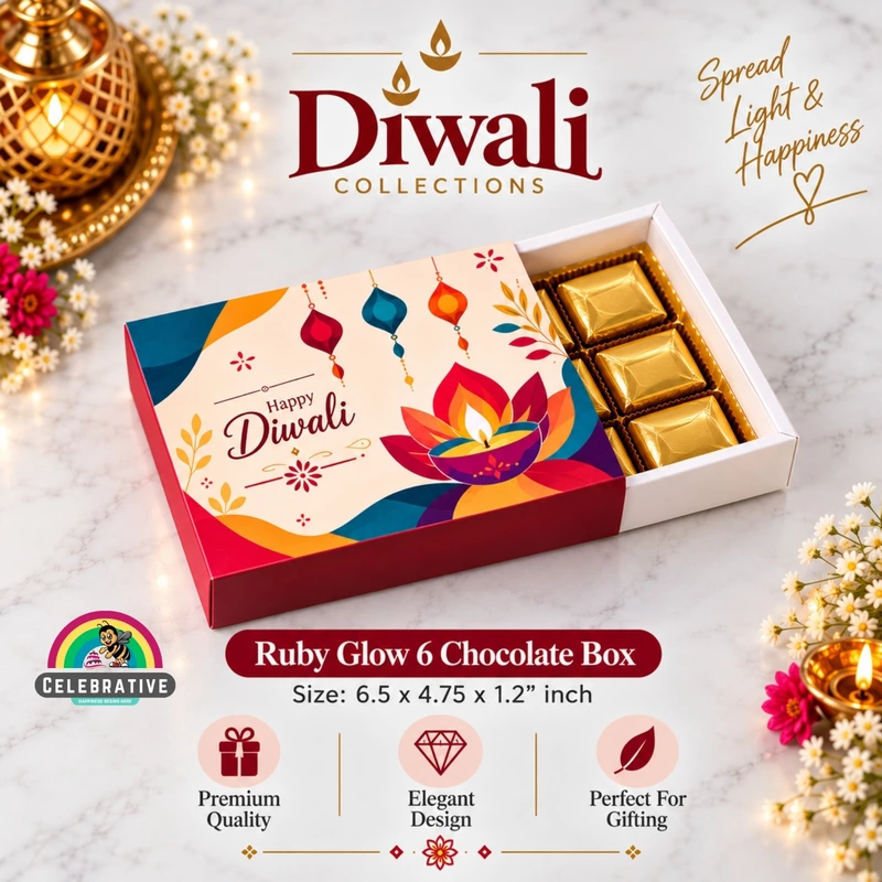 Ruby Glow 6 Chocolate Box with Cavity - 6.5x4.75x1.2 Inch