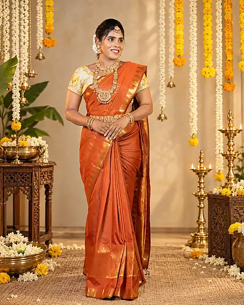 Heritage Imprints - Rust Orange Saree