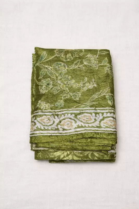 Crushed, Green floral fancy saree