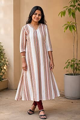 White Multicolor Stripe A-Line AAAA0058 White Multicolor Stripe A-Line AAAA0058