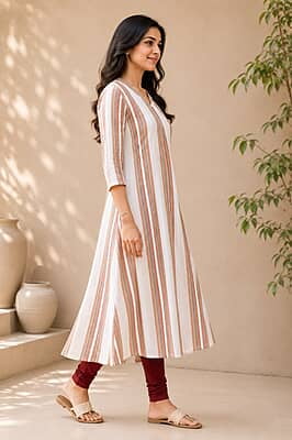 White Multicolor Stripe A-Line AAAA0058 White Multicolor Stripe A-Line AAAA0058