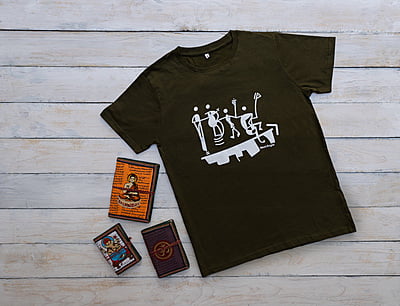 'Celebrating Together' Half Sleeve Unisex Crew Neck Tee (Olive Green)