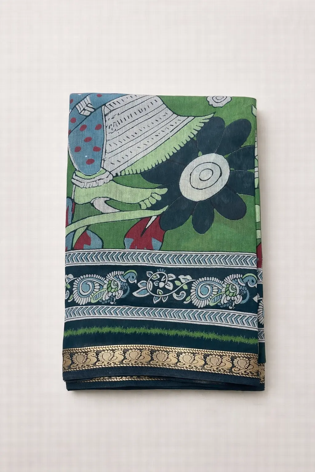 Blue artistic printed Maheshwari Silk cotton saree