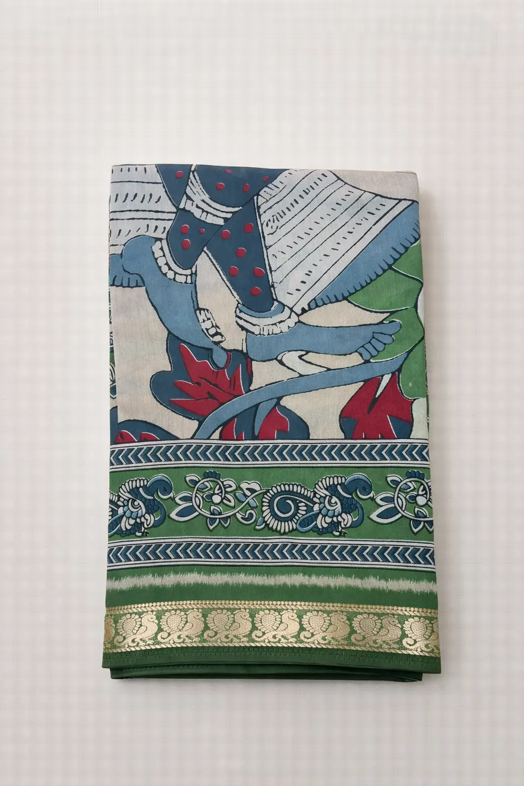 Green artistic printed Maheshwari silk cotton saree