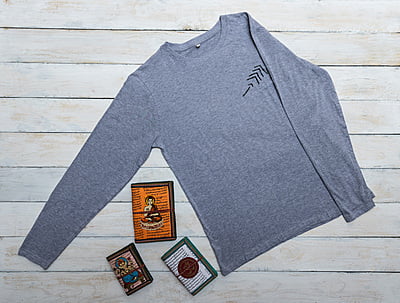 'Next Angle' Pocket Sized Print | Ring Spun Combed Cotton | Grey Full Sleeve Crew Neck Tee