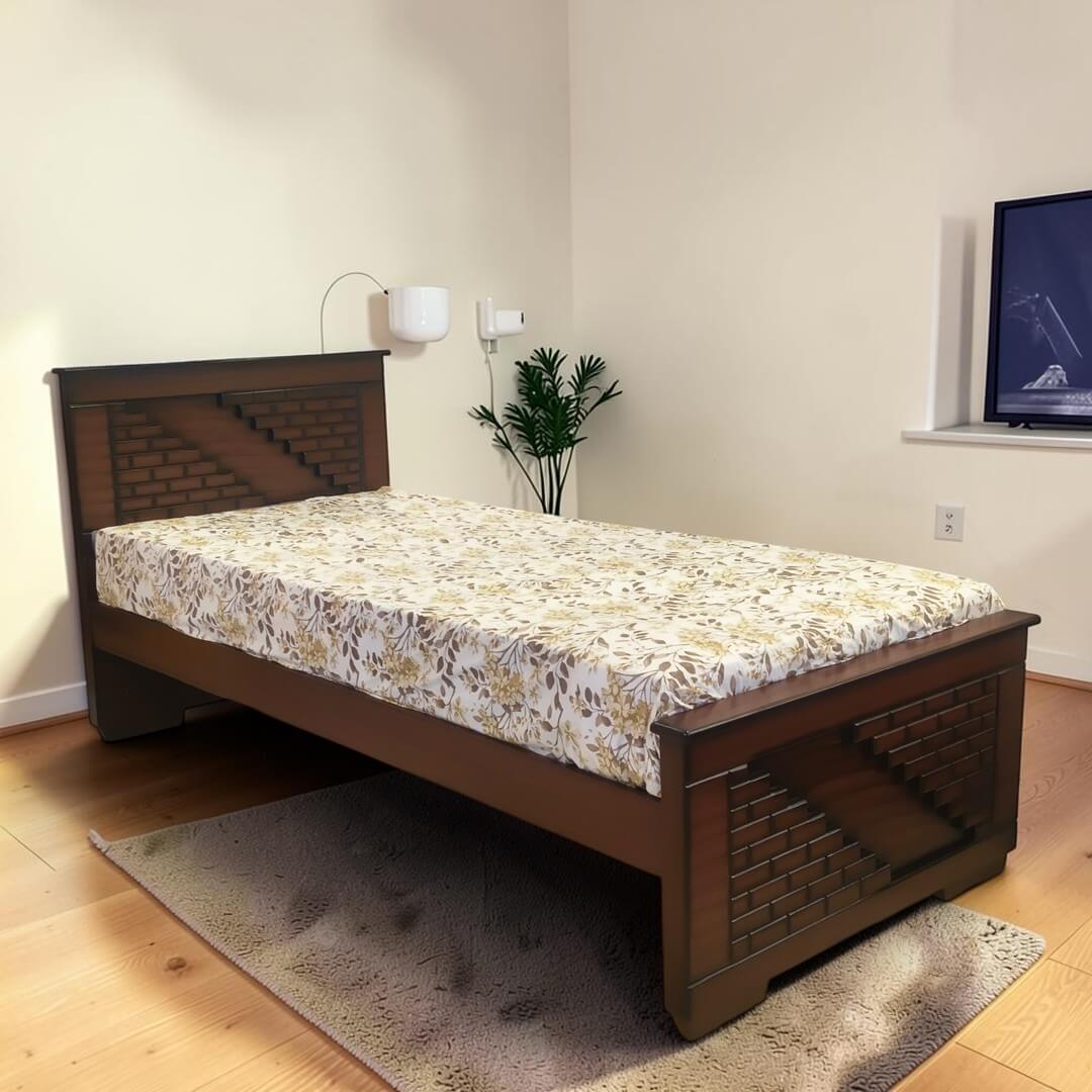 SAF-BT-07 Hard Wood with Ply Cot|78X36|Walnut||Cot/Bed Set