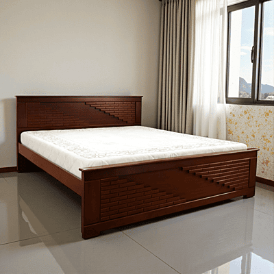SAF-BT-07 Hard Wood with Ply Cot|78X60|Walnut||Cot/Bed Set