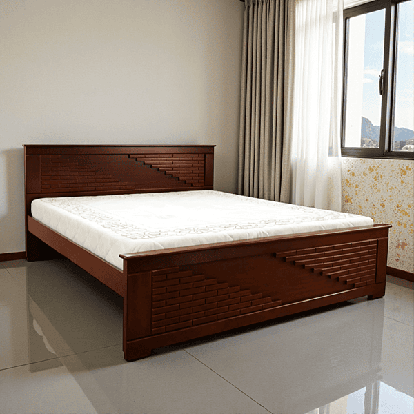 SAF-BT-07 Hard Wood with Ply Cot|78X60|Walnut||Cot/Bed Set