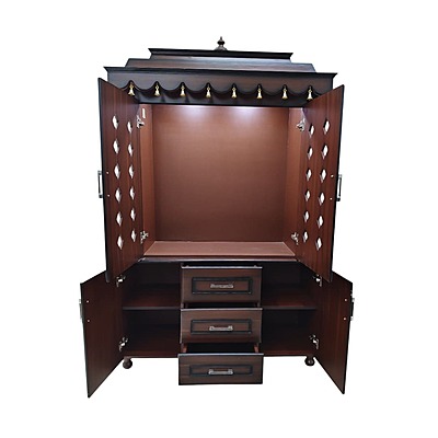 SAF-PJ-006 MDF Pooja Mandapam 3 Drawer with 2 Cupboard|78X48|New Walnut||Pooja Unit