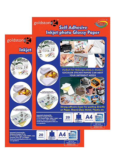 A4 Self Adhesive Inkjet PHOTO Paper  135 Gsm A4(210mm X 297mm) 20SHEET X 2PKT=40 Sheet