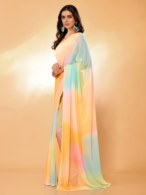 Saree - Georgette Candy Floss Ombre Ready To Wear Solid Saree with Unstitched Blouse