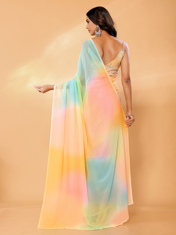 Saree - Georgette Candy Floss Ombre Ready To Wear Solid Saree with Unstitched Blouse