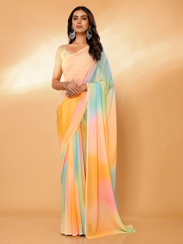 Saree - Georgette Candy Floss Ombre Ready To Wear Solid Saree with Unstitched Blouse