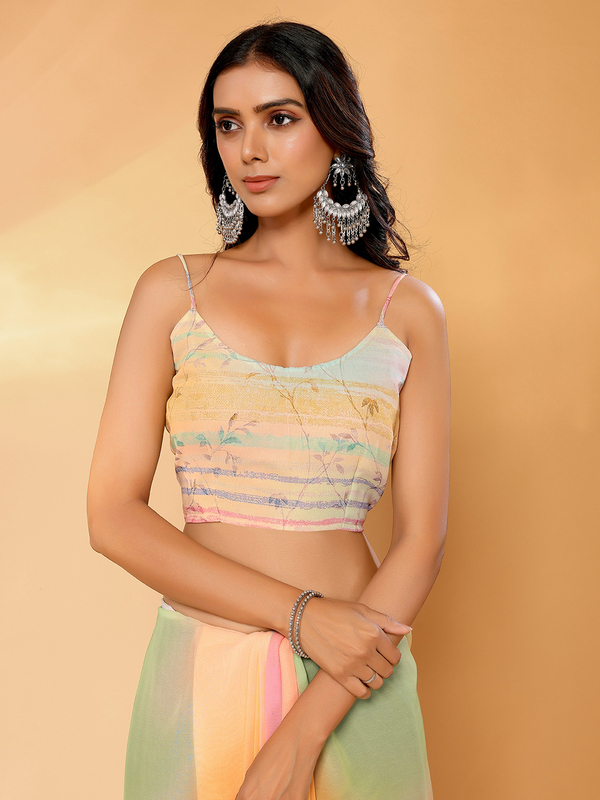 Saree - Georgette Candy Floss Ombre Ready To Wear Solid Saree with Unstitched Blouse